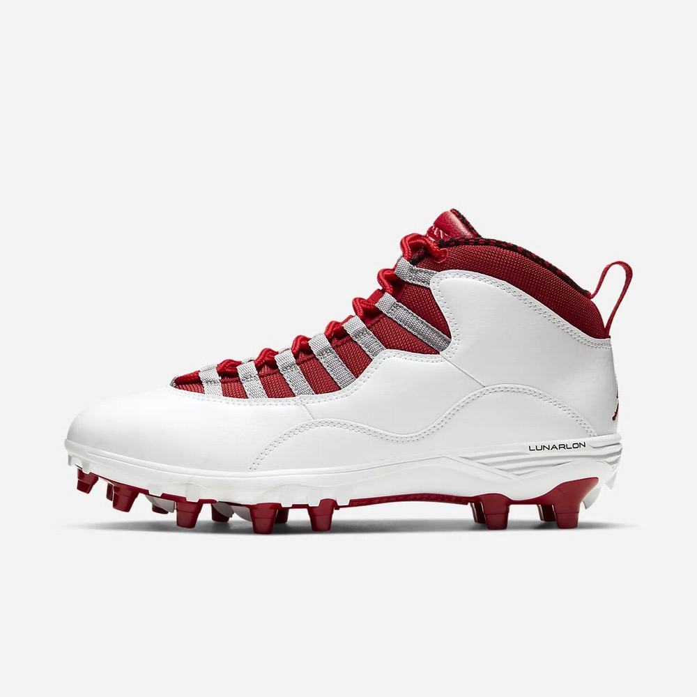 Crampon De Foot Nike Jordan 10 TD Mid Blanche 0625-714 White/Light Steel Heather/Gym Red Homme | KGN-26035364